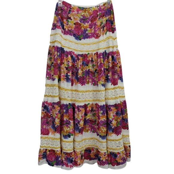 Cecilia Prado Maxi Peasant Skirt Size Small Floral Crochet Tiered Beachy Boho - Picture 8 of 12